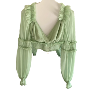 ASOS Sheer Green Ruffle Crop Top